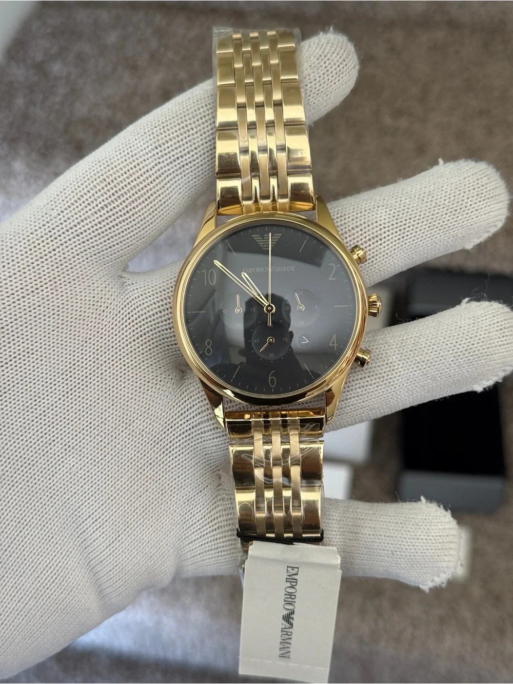 Emporio Armani men’s classic Gold-Tone Watch with Black Dial